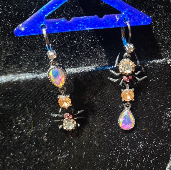 Betsey Johnson Jewelry - Betsey Johnson Dark Magic Crystal Spider Dangle Earrings NWOT